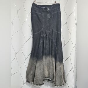 Dolls Kill Current Mood Dark Grey Mermaid Fit Maxi Denim Skirt